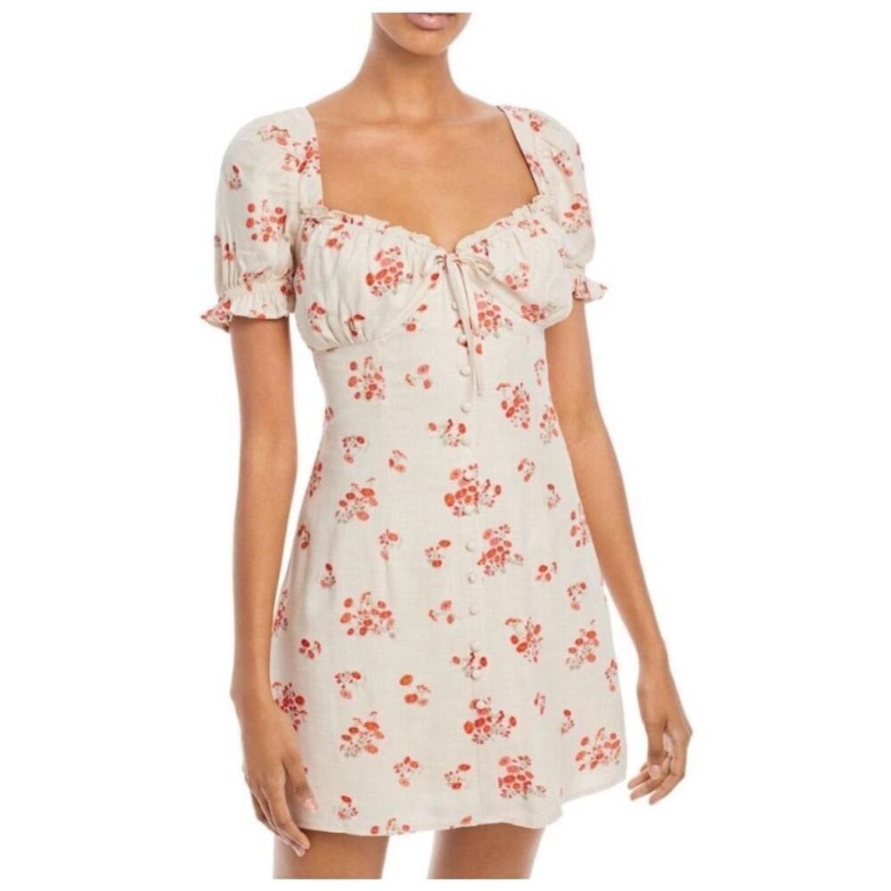 Bardot Floral Milkmaid Mini Dress Tan Size Small